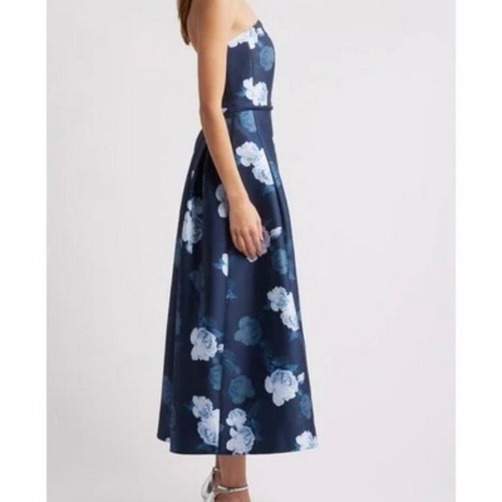 Sachin & Babi Midnight Glacial Rose Shay Floral Strapless Mikado Midi - Picture 2 of 4